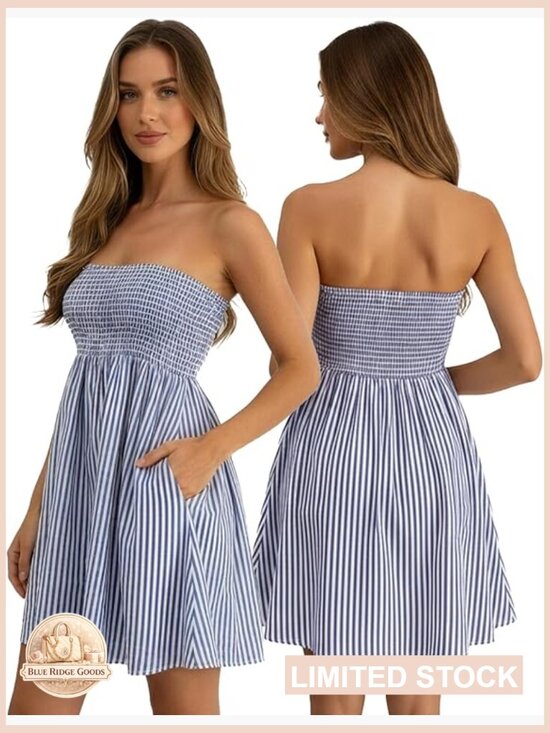 Dresses & Skirts - Strapless Tube Top Mini Dress Boho Beach Vacation Sundress 2025